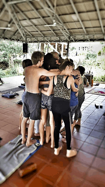 group hug at the Vagabond Temple, Cambodia