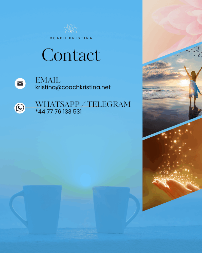 Image displaying Coach Kristina’s contact details including WhatsApp number and email address