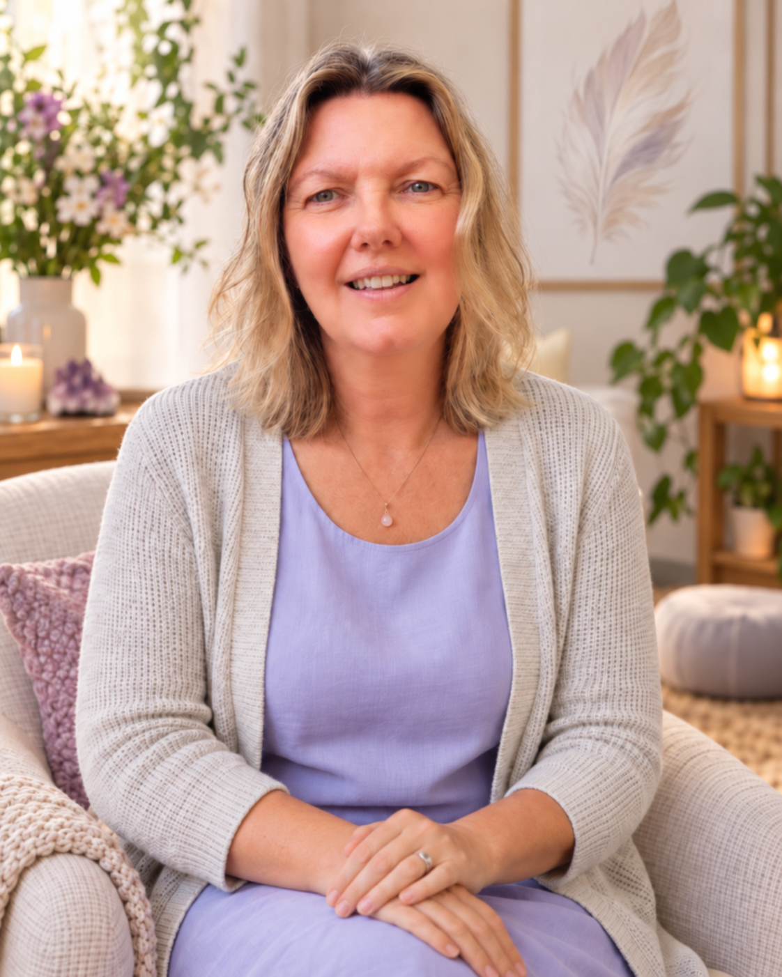 Kristina, spiritual life coach, in her coaching space